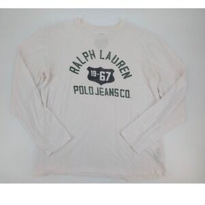 Ralph Lauren Polo Jeans Co Mens Long Sleeve Graphic T-Shirt Off White Cream XL